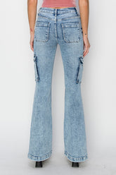 RISEN High Rise Cargo Flare Jeans - Vintage Flare with Modern Comfort
